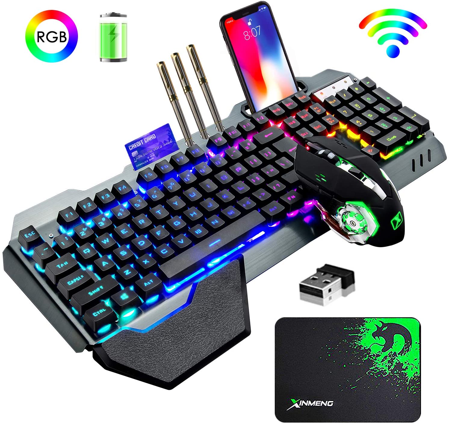 Gaming Keyboard Mouse Combo - K680 Draadloos gamingtoetsenbord en muiscombinatie, regenboog
