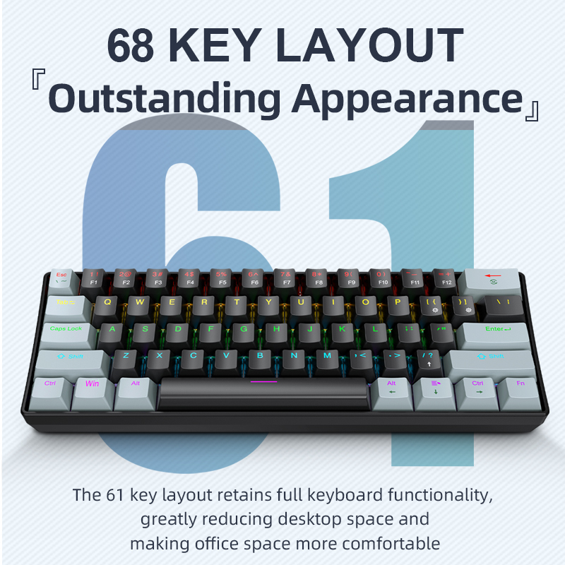 Gaming Keyboard Blue Switches - APAYADO K61 Mini mechanisch toetsenbord, bedraad,