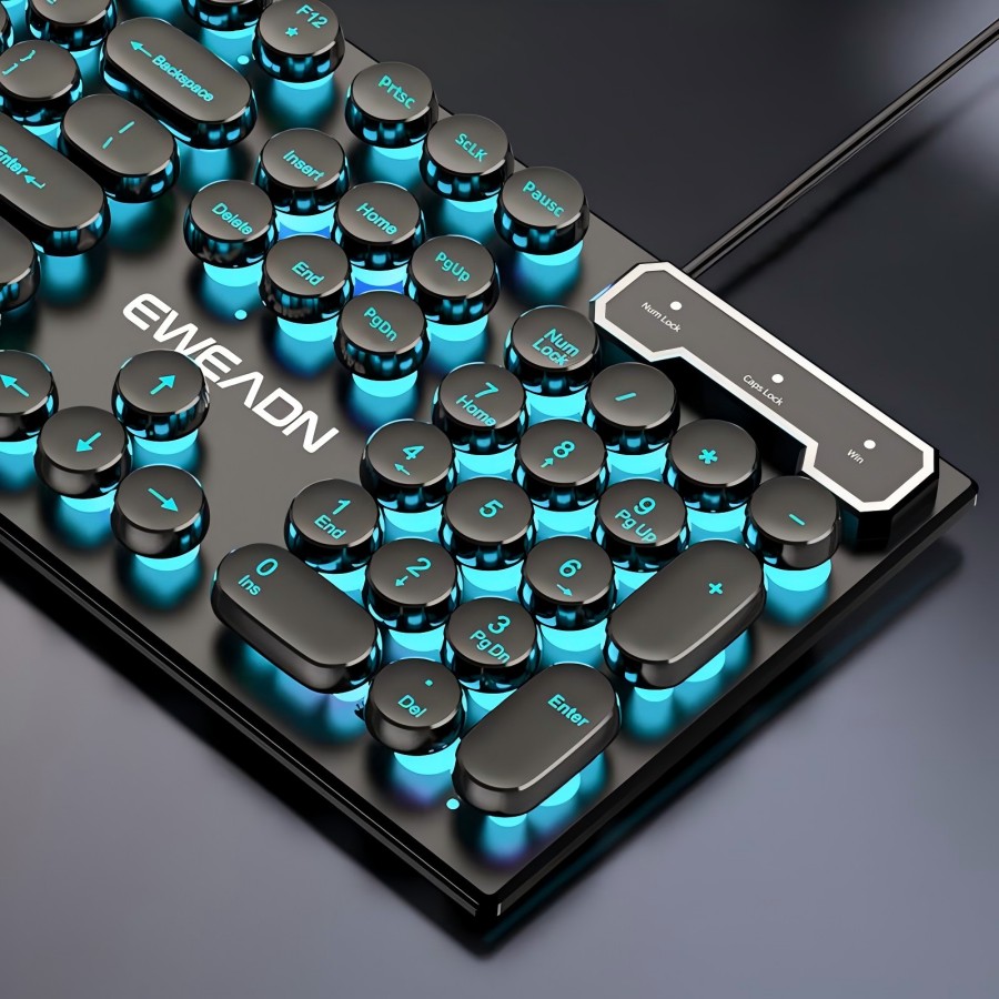 Gaming Keyboard Blue Switches - EWEADN typemachine-gamingtoetsenbord, 104-toetsen, retro punk ronde